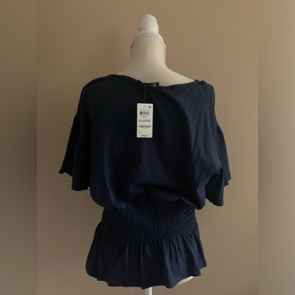 Blue Peplum Short Sleeve Top Shirt - Picture 5 of 9